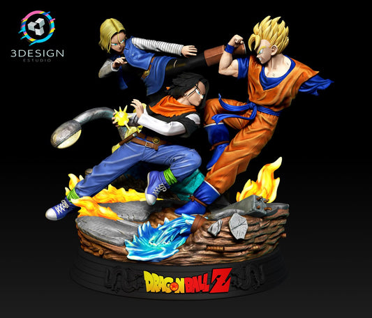 Future Gohan vs Androids 17 and 18